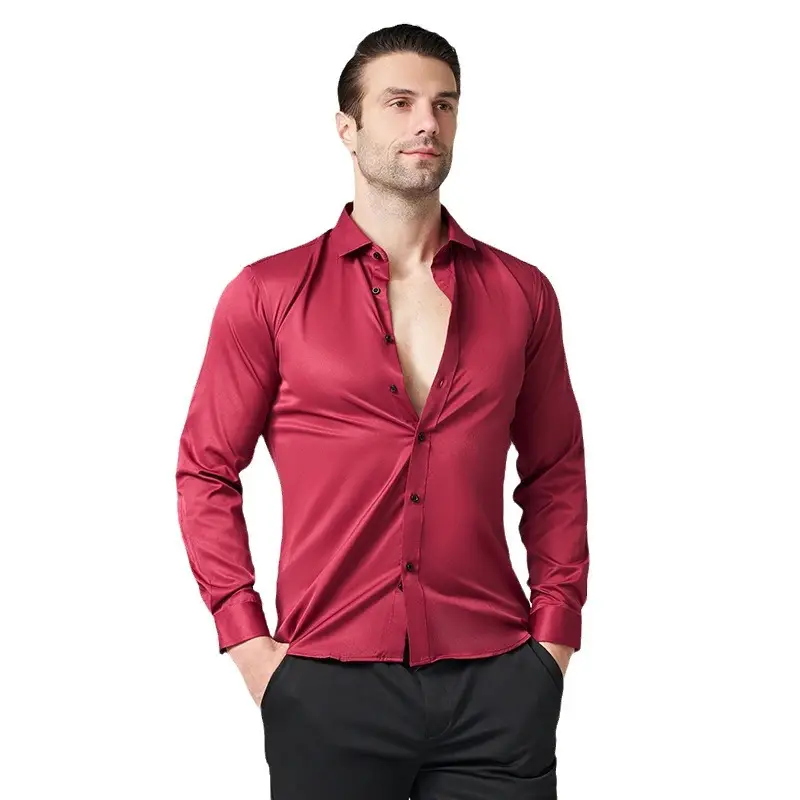 Men's Wrinkle-Resistant Summer Shirt Solid Color Long Sleeve - Image 20