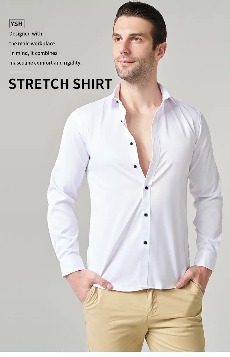 Men's Wrinkle-Resistant Summer Shirt Solid Color Long Sleeve — feature 1