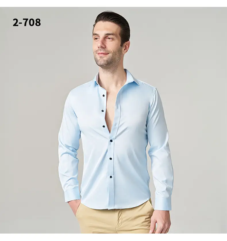 Men's Wrinkle-Resistant Summer Shirt Solid Color Long Sleeve — feature 10