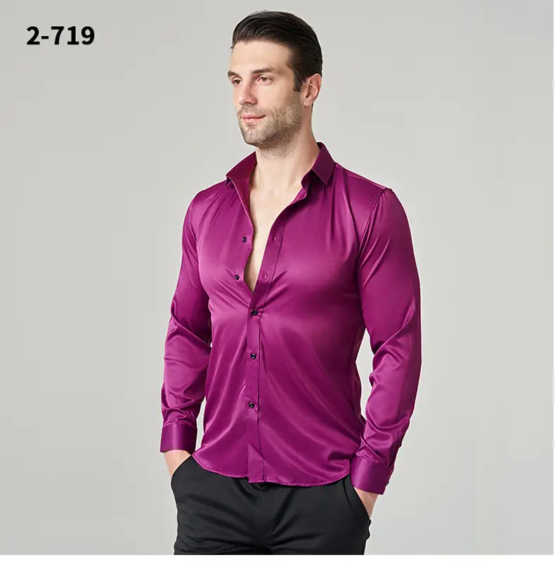 Men's Wrinkle-Resistant Summer Shirt Solid Color Long Sleeve — feature 13