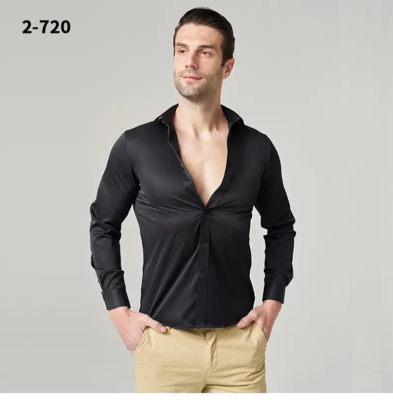 Men's Wrinkle-Resistant Summer Shirt Solid Color Long Sleeve — feature 14