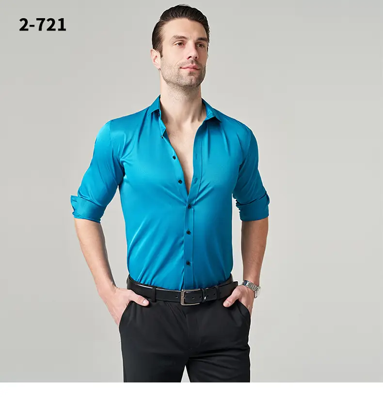 Men's Wrinkle-Resistant Summer Shirt Solid Color Long Sleeve — feature 15