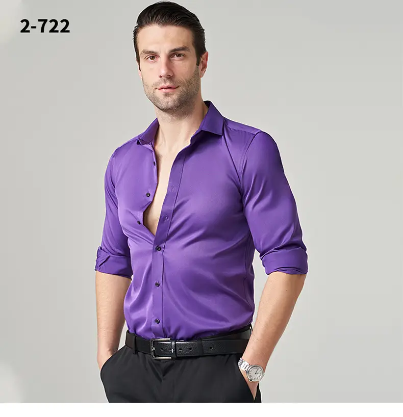 Men's Wrinkle-Resistant Summer Shirt Solid Color Long Sleeve — feature 16