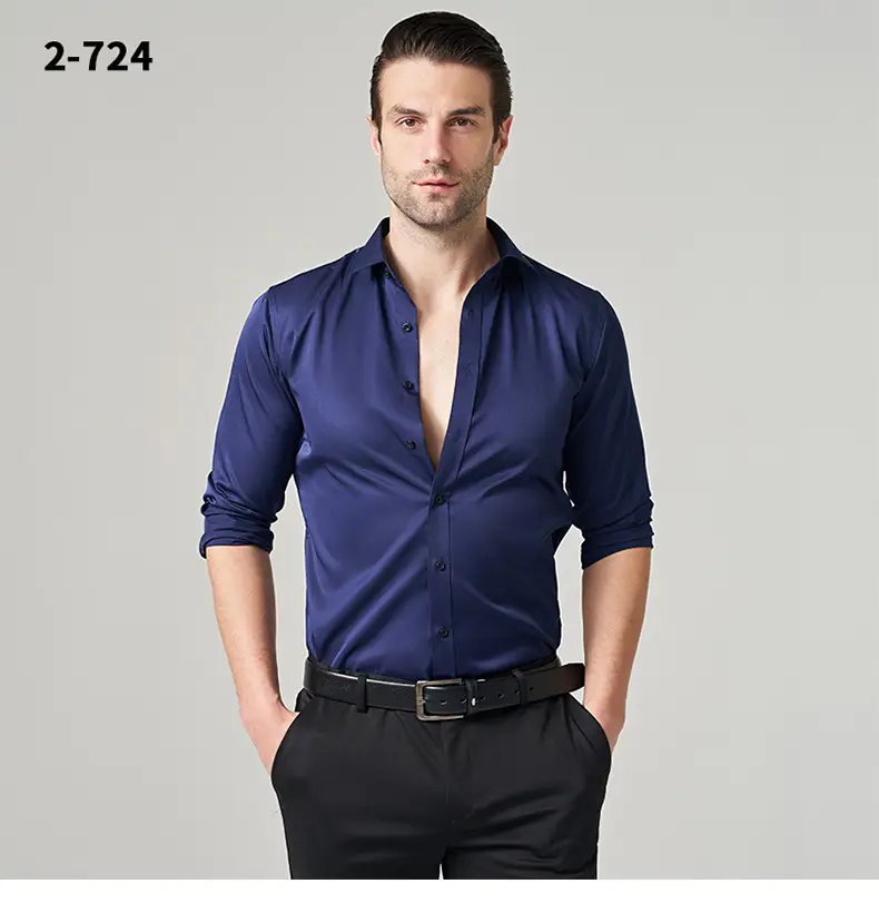 Men's Wrinkle-Resistant Summer Shirt Solid Color Long Sleeve — feature 17