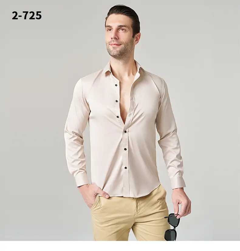 Men's Wrinkle-Resistant Summer Shirt Solid Color Long Sleeve — feature 18