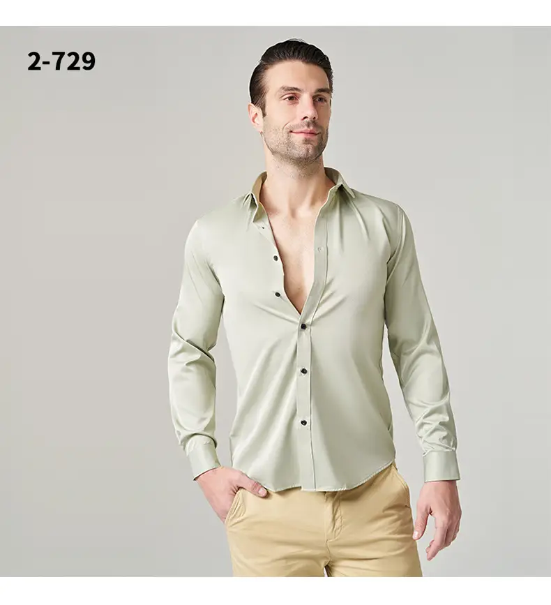 Men's Wrinkle-Resistant Summer Shirt Solid Color Long Sleeve — feature 21