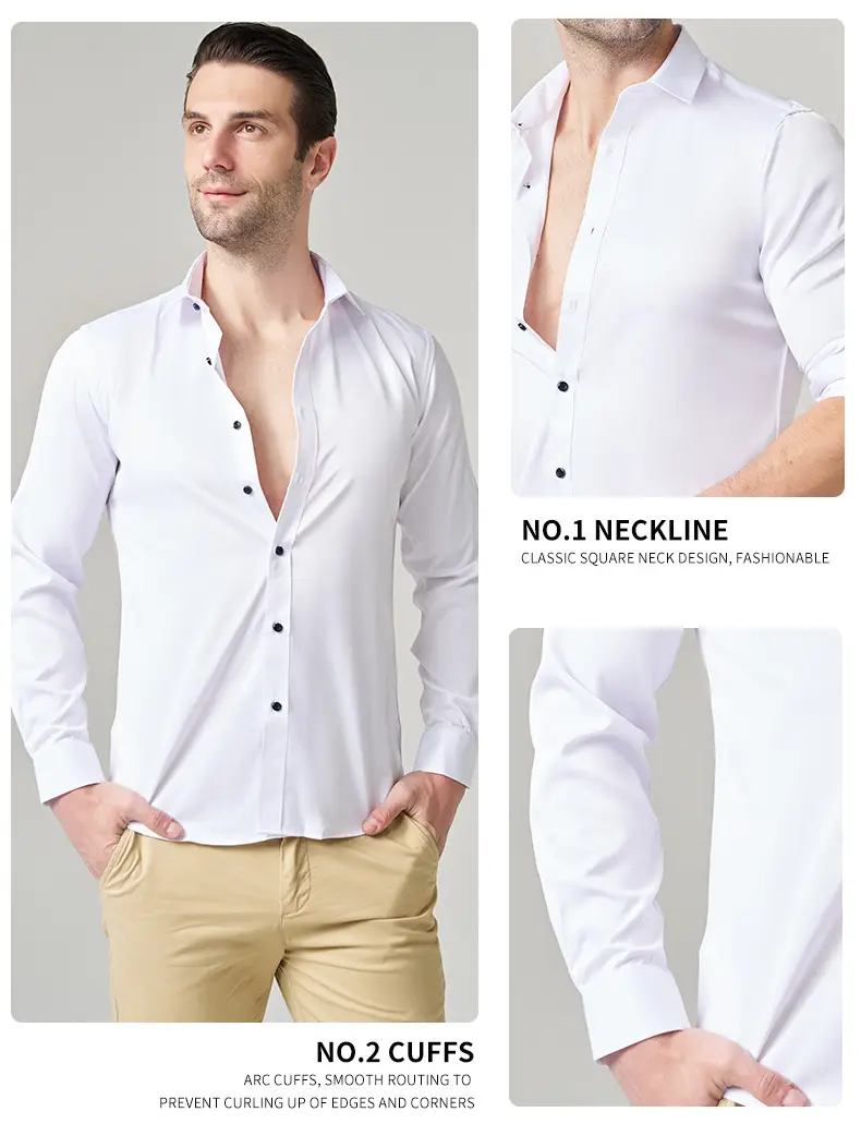 Men's Wrinkle-Resistant Summer Shirt Solid Color Long Sleeve — feature 5