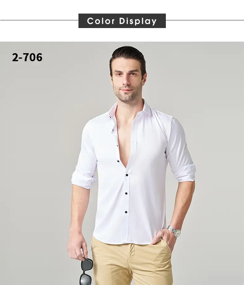 Men's Wrinkle-Resistant Summer Shirt Solid Color Long Sleeve — feature 8