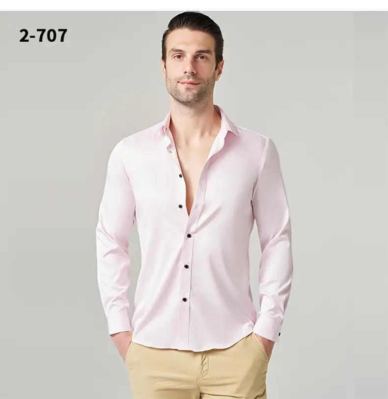 Men's Wrinkle-Resistant Summer Shirt Solid Color Long Sleeve — feature 9