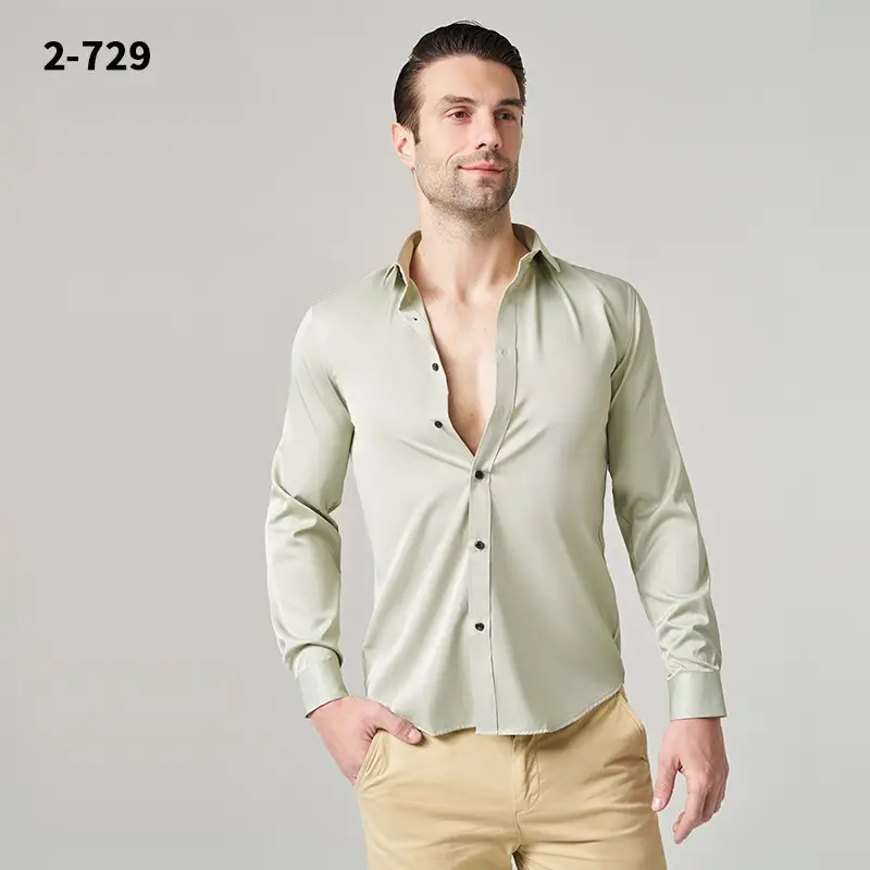 Men's Wrinkle-Resistant Summer Shirt Solid Color Long Sleeve - Image 14