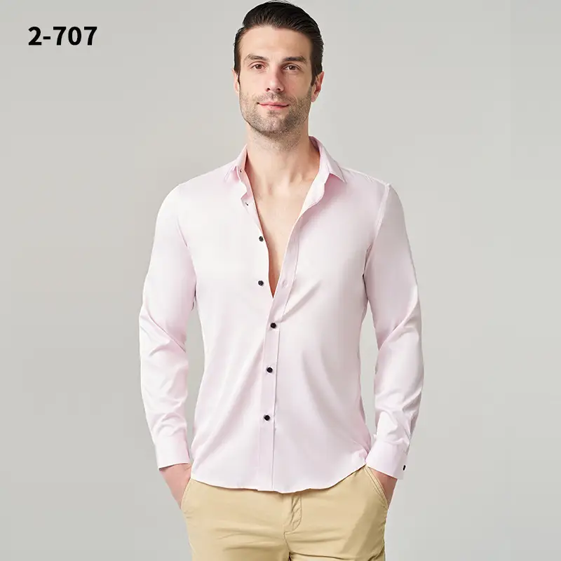 Men's Wrinkle-Resistant Summer Shirt Solid Color Long Sleeve - Image 2