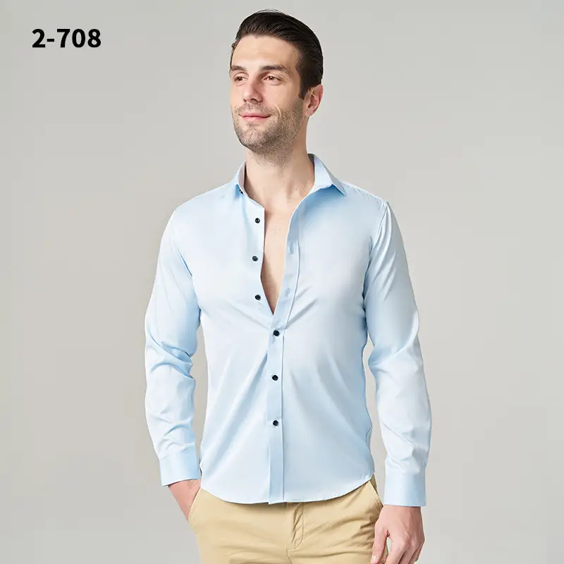 Men's Wrinkle-Resistant Summer Shirt Solid Color Long Sleeve - Image 3
