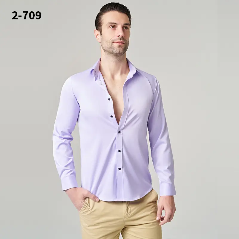 Men's Wrinkle-Resistant Summer Shirt Solid Color Long Sleeve - Image 4