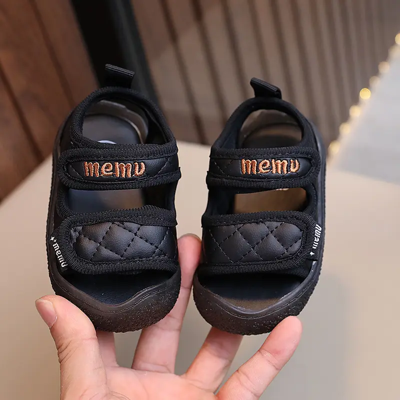 Black Embroidered Toddler Sandals Comfortable Lightweight