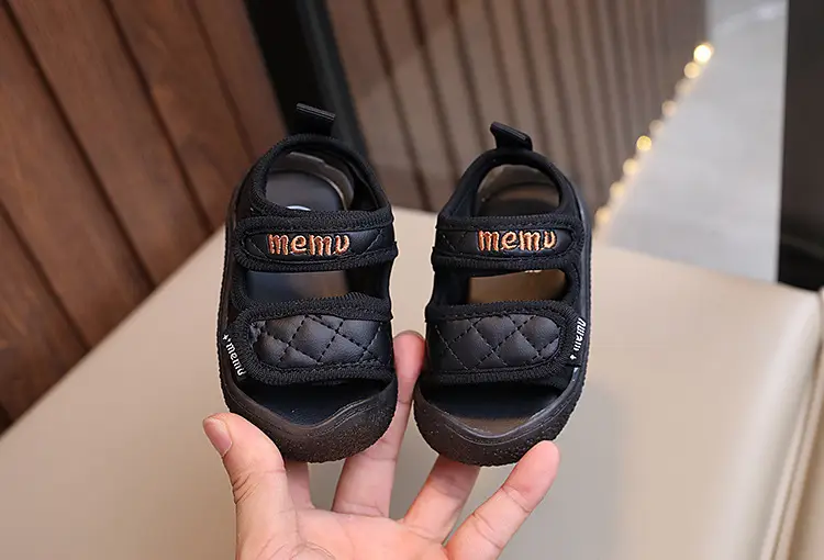 Black Embroidered Toddler Sandals Comfortable Lightweight — feature 10