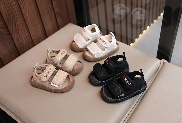 Black Embroidered Toddler Sandals Comfortable Lightweight — feature 2
