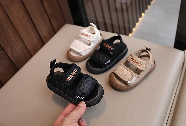 Black Embroidered Toddler Sandals Comfortable Lightweight — feature 3
