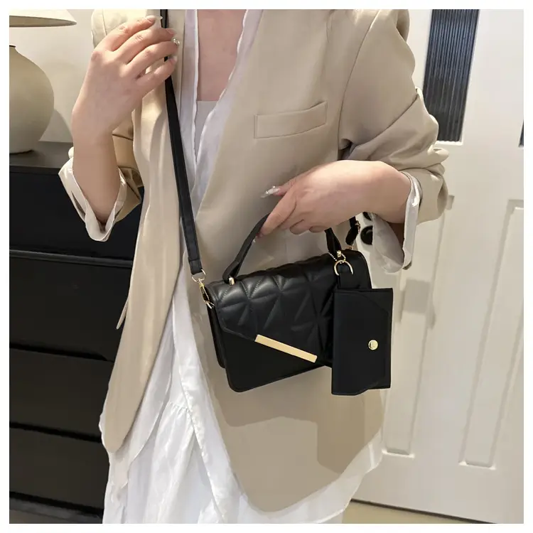 Women Rhomboid Shoulder Crossbody Bag Black 2024 - Image 6