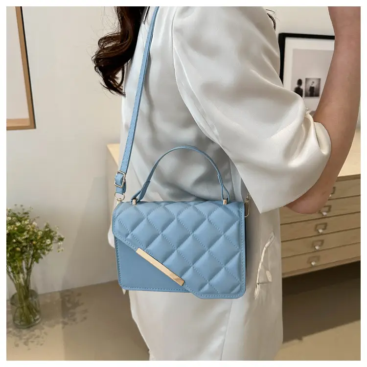 Women Rhombic Shoulder Bag Light Blue 2024 Spring - Image 9