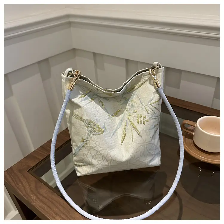 Women's Bamboo Embroidered Shoulder Bag Silk Textured 2024 - Image 2