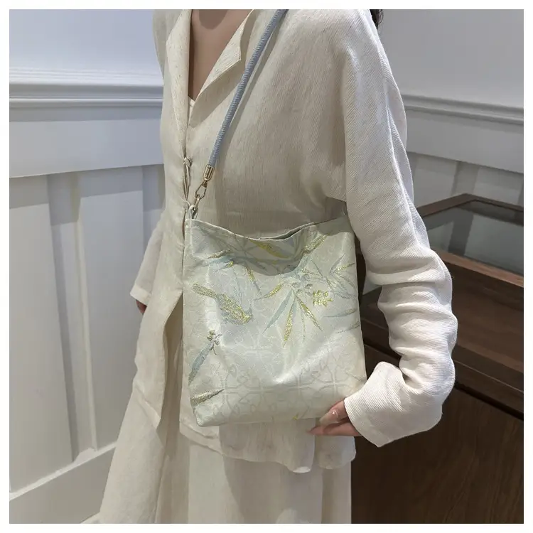 Women's Bamboo Embroidered Shoulder Bag Silk Textured 2024 - Image 4