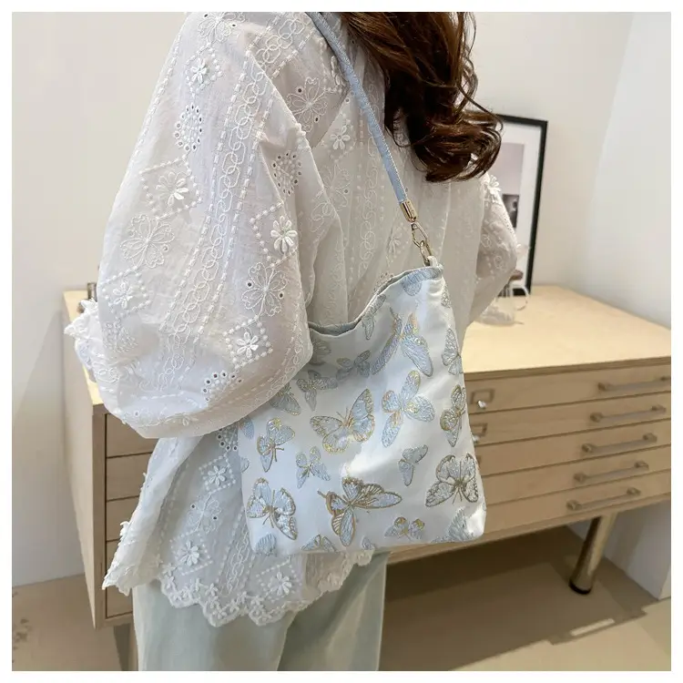 Women's Bamboo Embroidered Shoulder Bag Silk Textured 2024 - Image 5