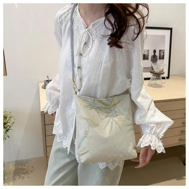 Women's Bamboo Embroidered Shoulder Bag Silk Textured 2024 — feature 19