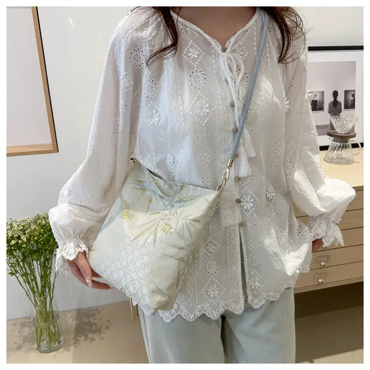 Women's Bamboo Embroidered Shoulder Bag Silk Textured 2024 — feature 20