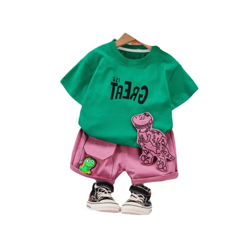 Wholesale Boys T-Shirt Shorts Set Yellow Pink Summer - Image 7