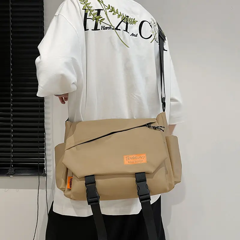 Men's Tan Crossbody Bag with Adjustable Strap - Image 6