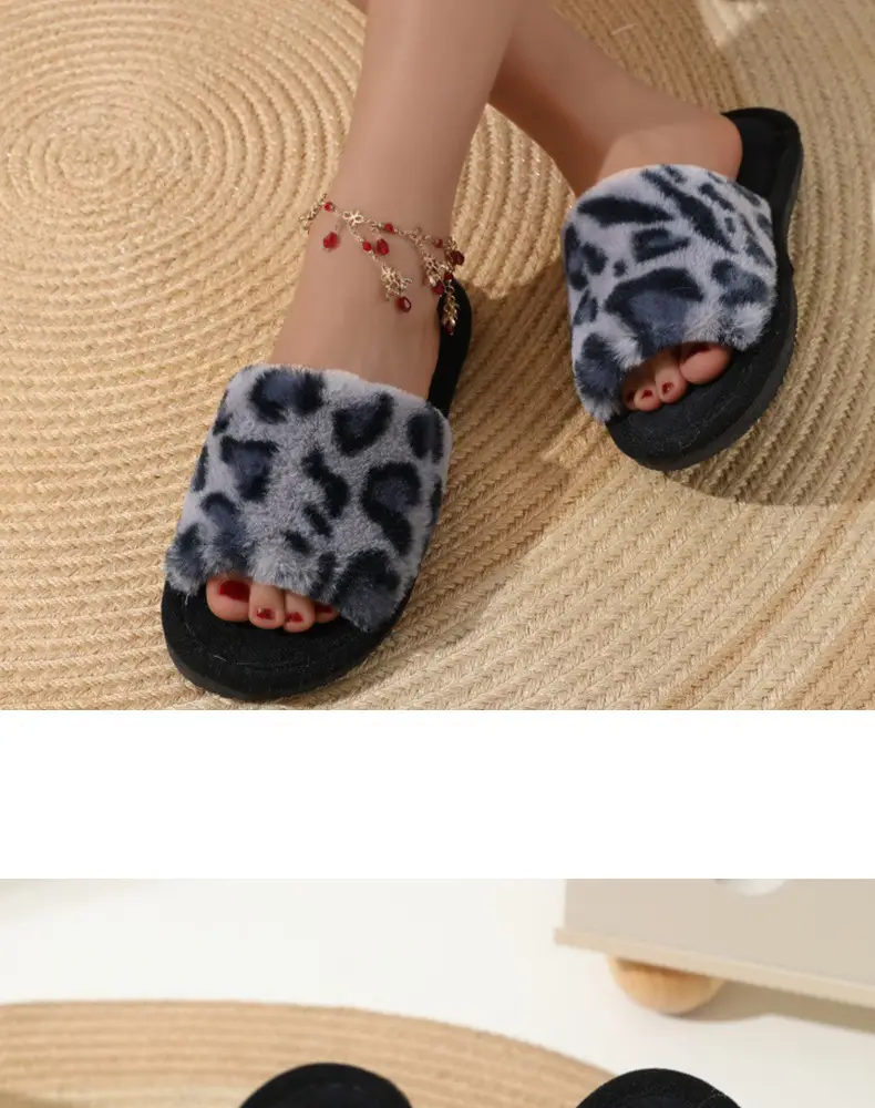 New cross-border ins leopard plush slippers cross-belt cotton slippers home warm autumn and winter fluffy slippers wholesale — feature 16