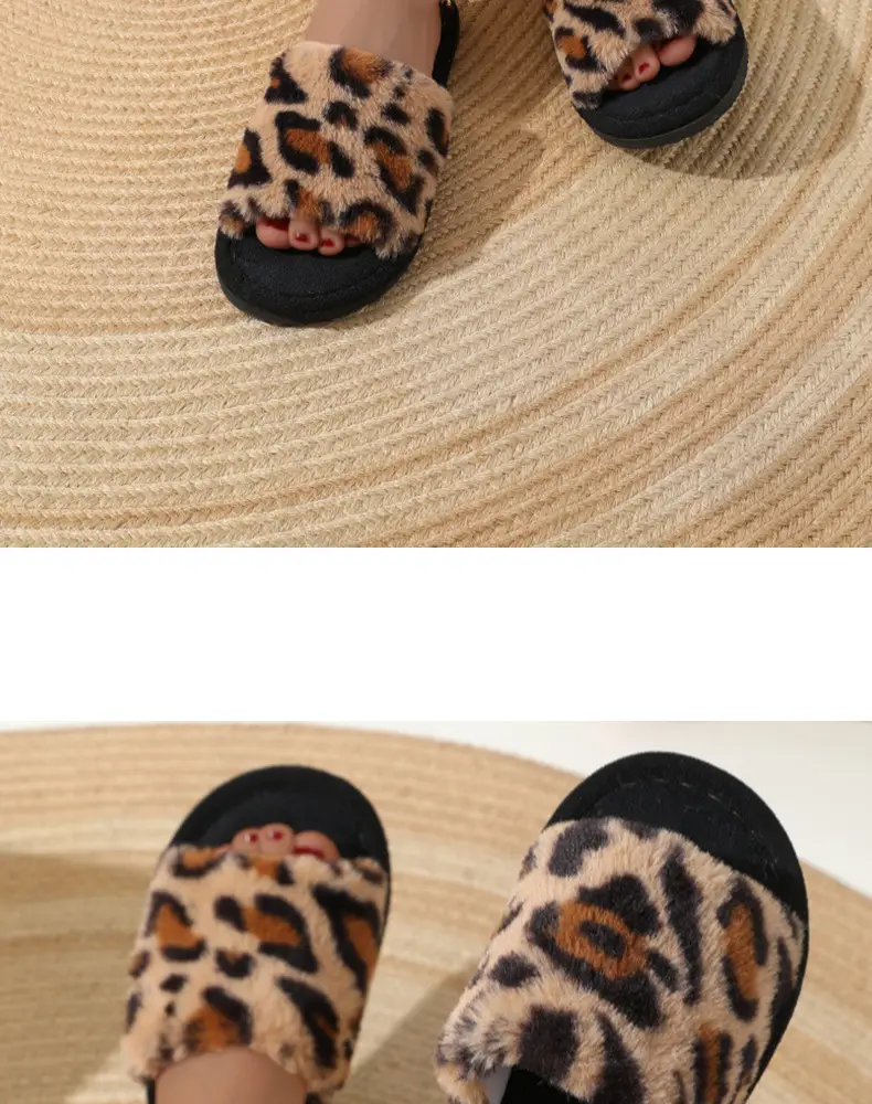 New cross-border ins leopard plush slippers cross-belt cotton slippers home warm autumn and winter fluffy slippers wholesale — feature 19