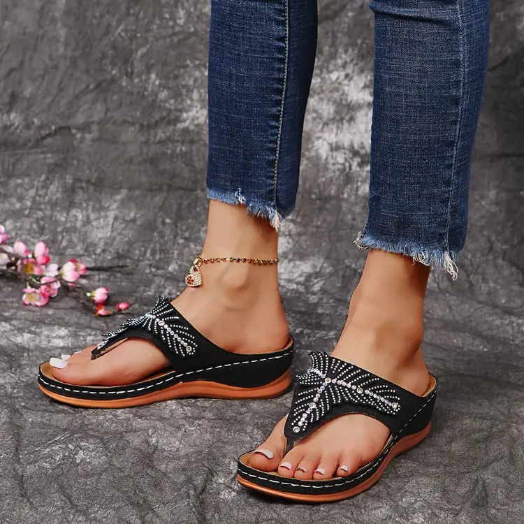 Women Drag Rhinestone Wedge Sandals Summer 2022