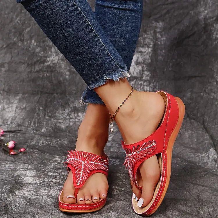Women Drag Rhinestone Wedge Sandals Summer 2022