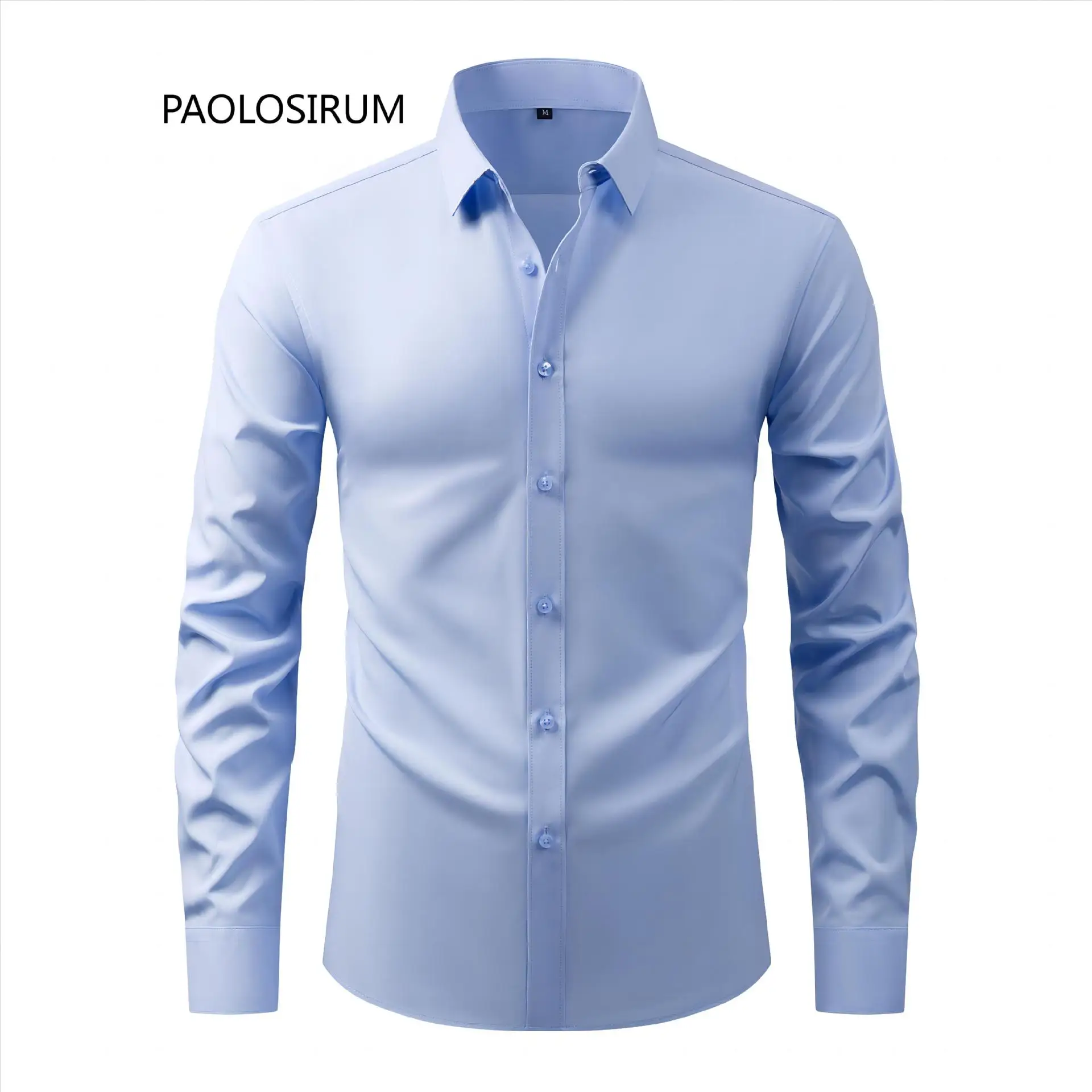 Light Blue Wrinkle Resistant Long Sleeve Shirt for Men - Image 31
