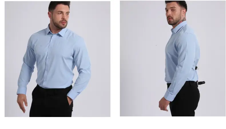 Light Blue Wrinkle Resistant Long Sleeve Shirt for Men — feature 29