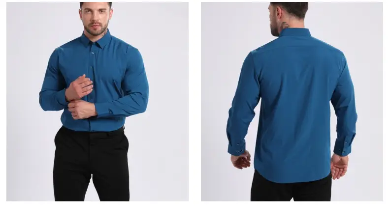 Light Blue Wrinkle Resistant Long Sleeve Shirt for Men — feature 34