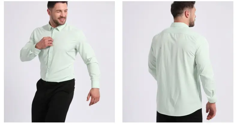 Light Blue Wrinkle Resistant Long Sleeve Shirt for Men — feature 36