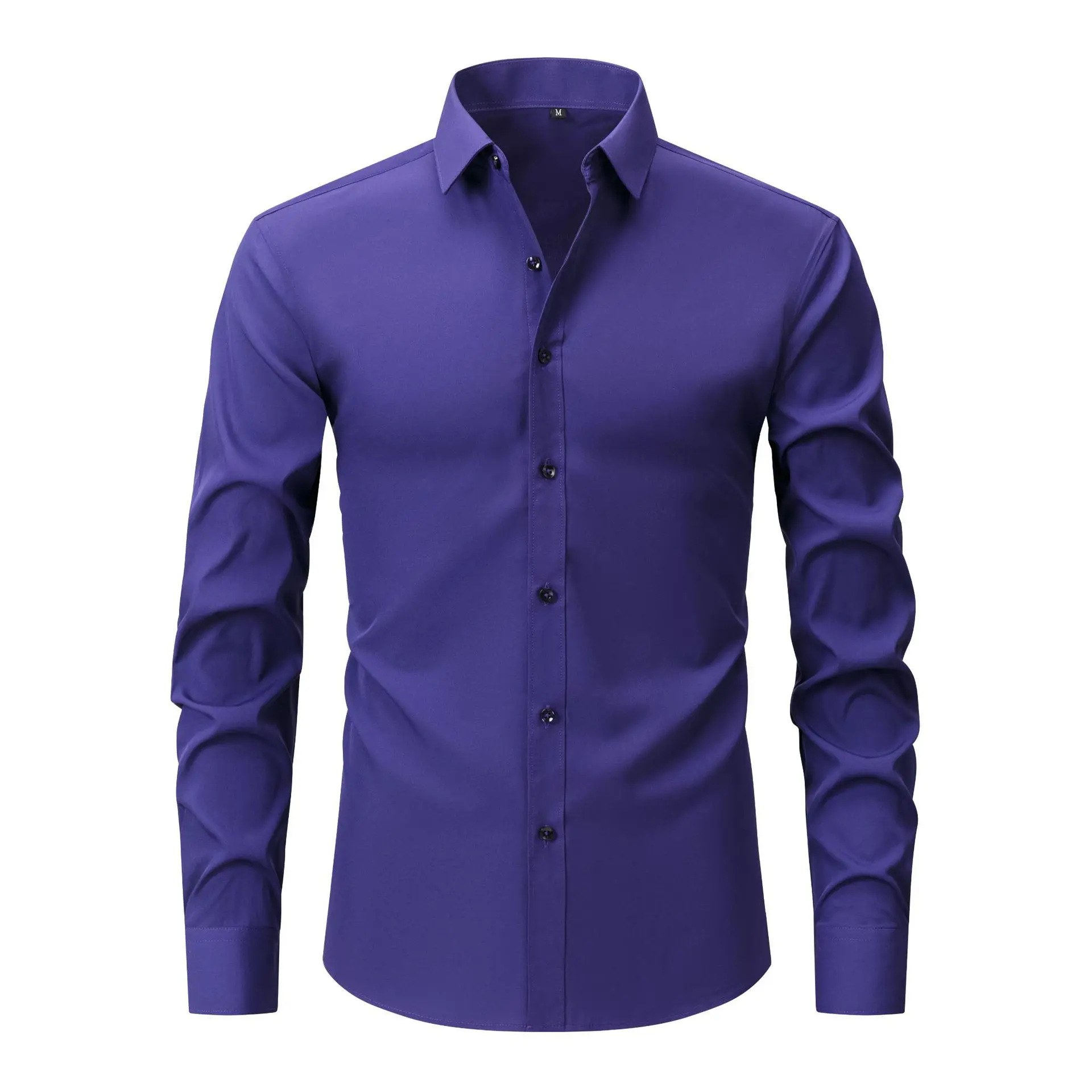 Light Blue Wrinkle Resistant Long Sleeve Shirt for Men - Image 10