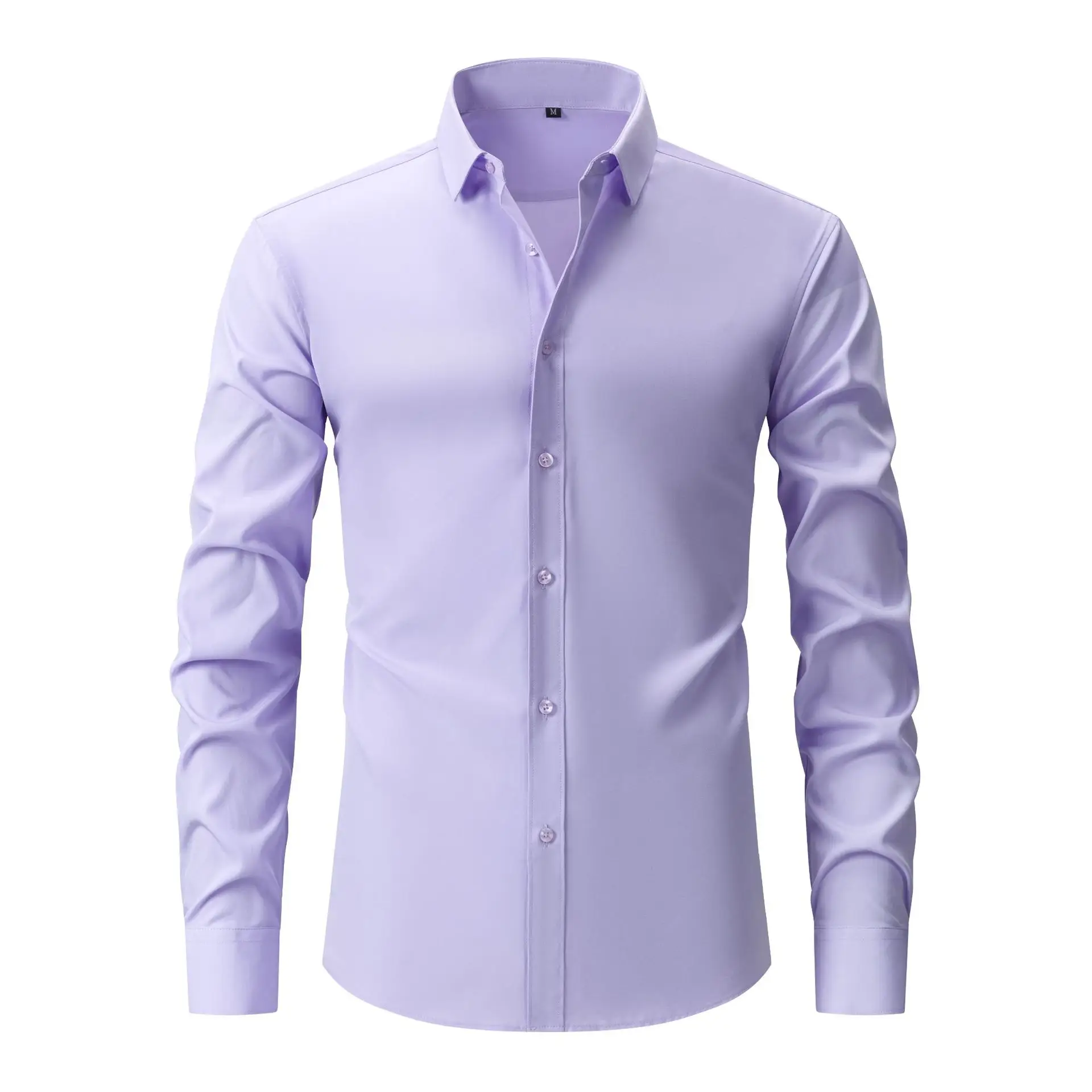 Light Blue Wrinkle Resistant Long Sleeve Shirt for Men - Image 11