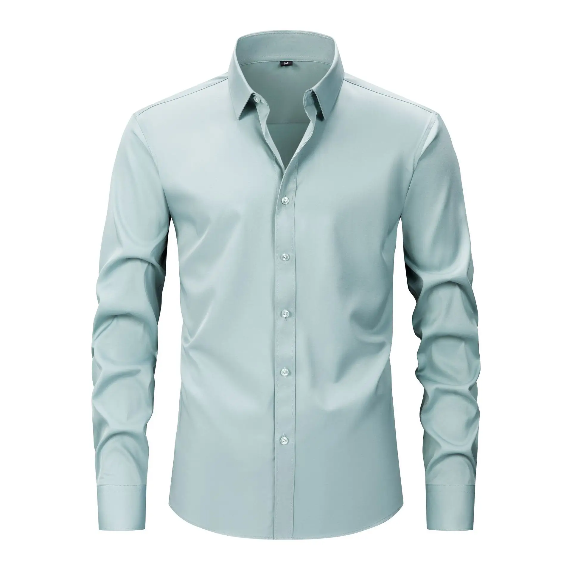 Light Blue Wrinkle Resistant Long Sleeve Shirt for Men - Image 14