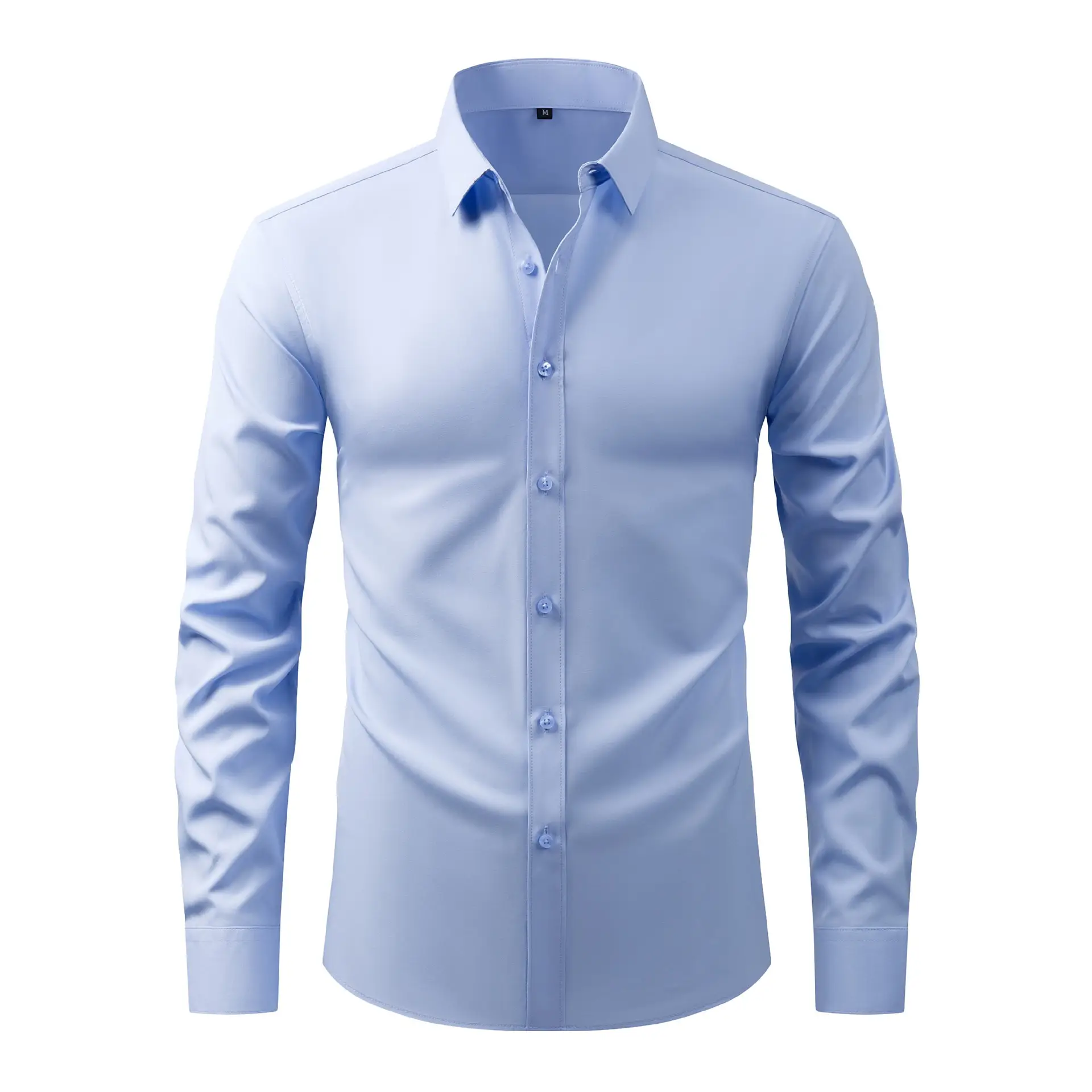 Light Blue Wrinkle Resistant Long Sleeve Shirt for Men - Image 3
