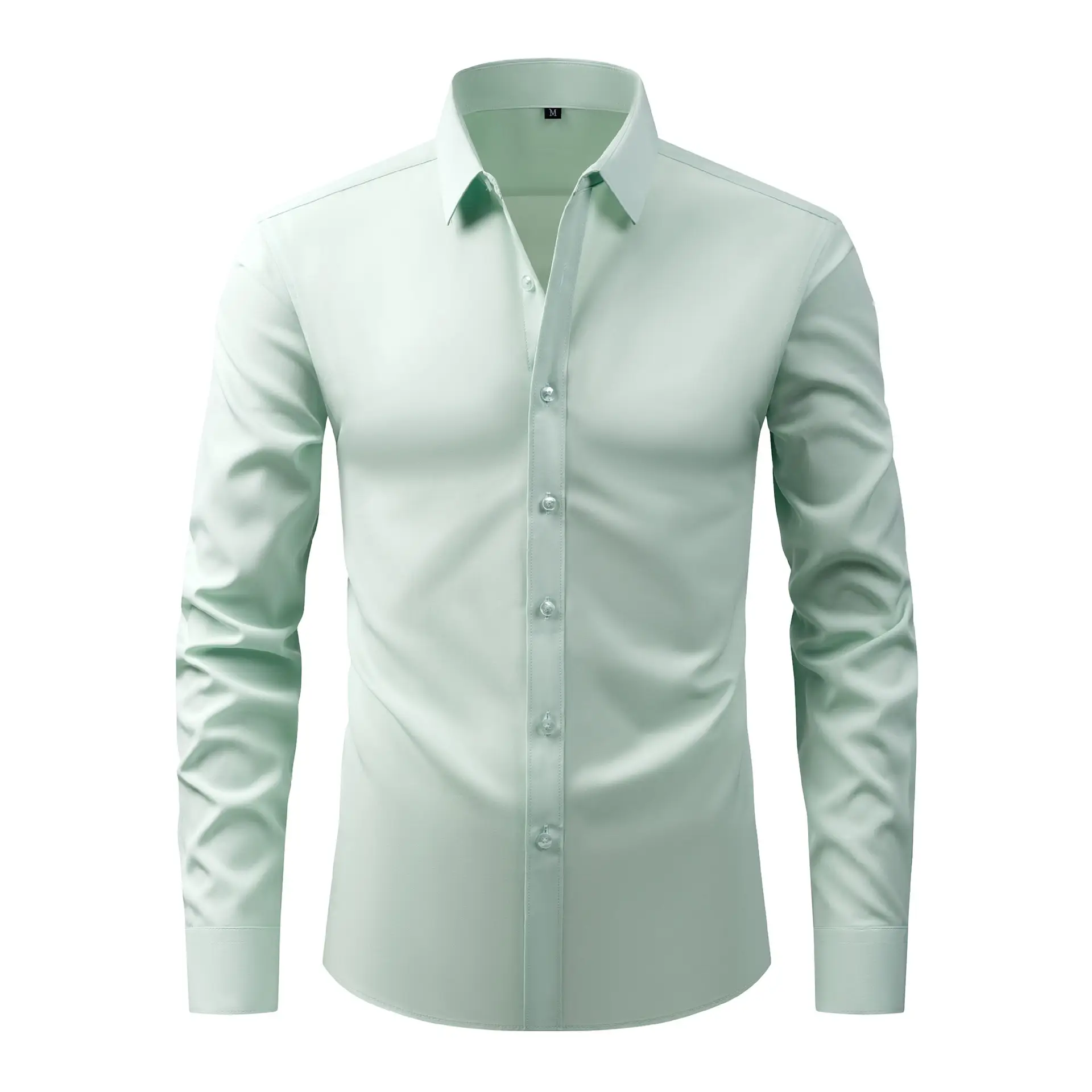 Light Blue Wrinkle Resistant Long Sleeve Shirt for Men - Image 5