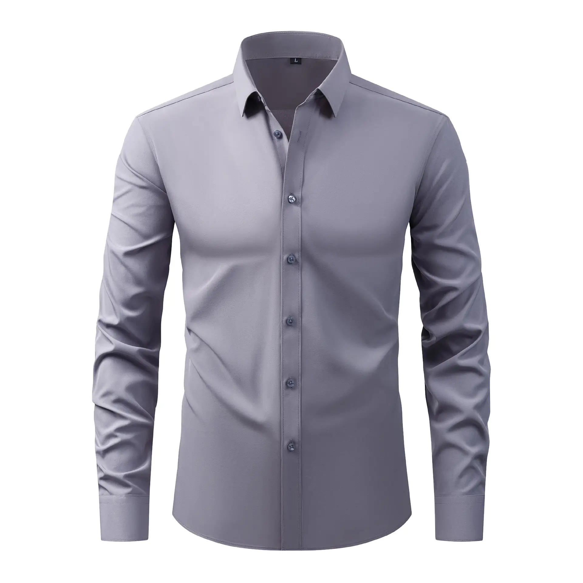 Light Blue Wrinkle Resistant Long Sleeve Shirt for Men - Image 6