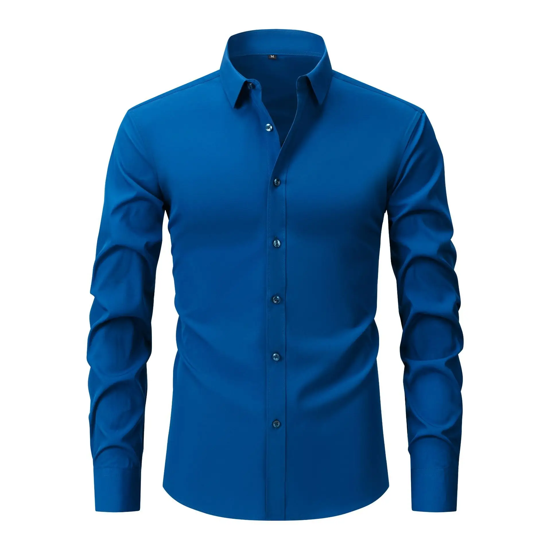 Light Blue Wrinkle Resistant Long Sleeve Shirt for Men - Image 9