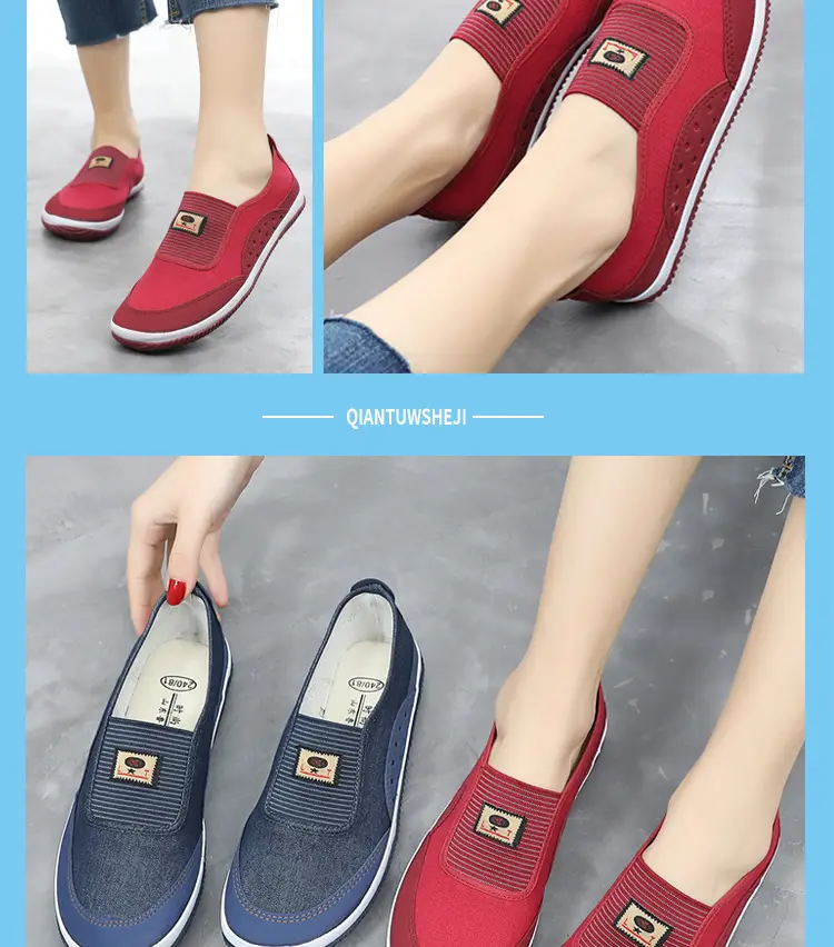 Red Slip-On Women's Casual Shoes Soft Sole Breathable — feature 13