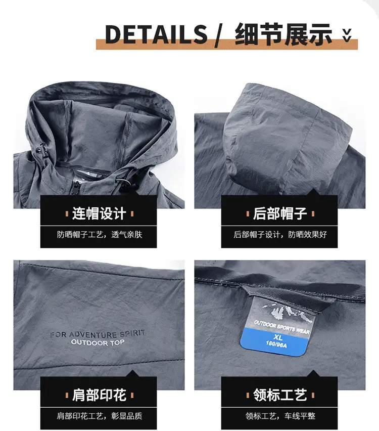 Men's Grey Hooded Zip Front Jacket — feature 28