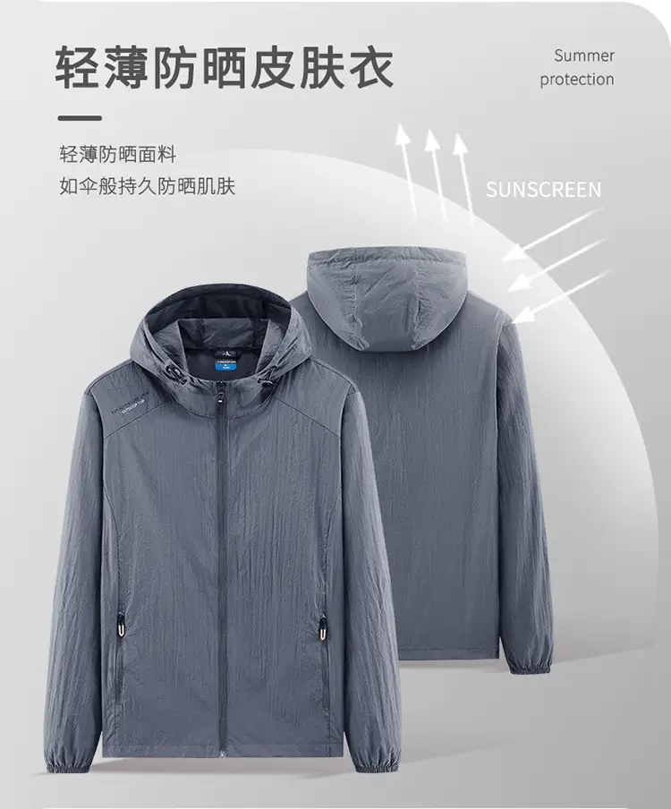 Men's Grey Hooded Zip Front Jacket — feature 5