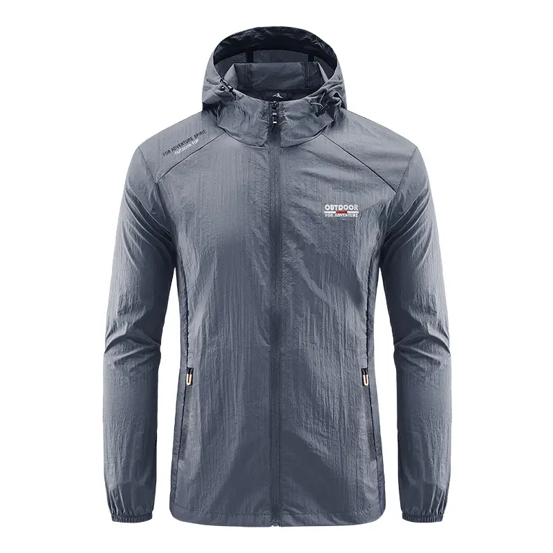 Men's Grey Hooded Zip Front Jacket - Image 6