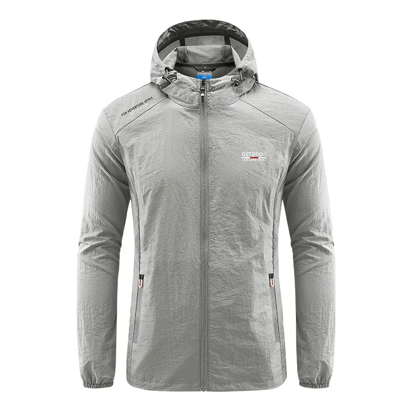 Men's Grey Hooded Zip Front Jacket - Image 7